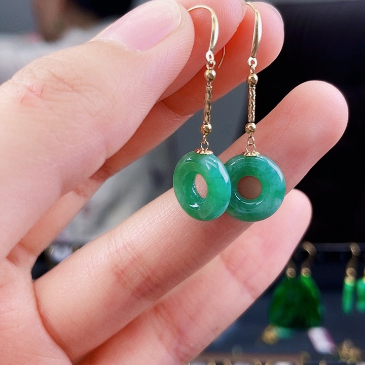 翡翠耳饰18K金镶嵌饰品