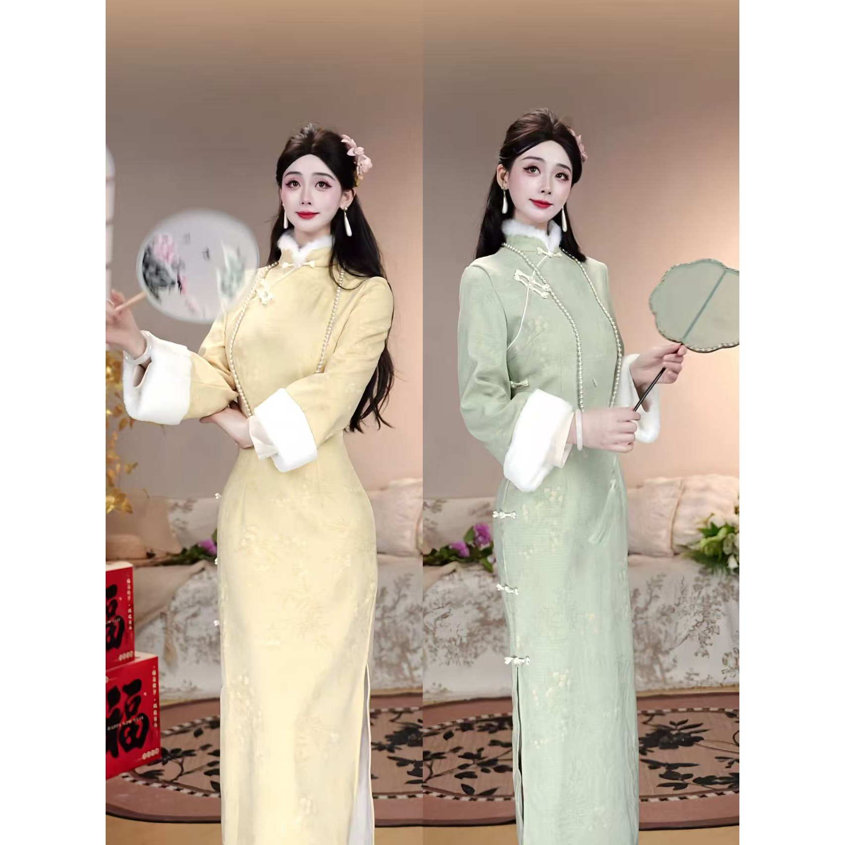 【栀香】潇夫人自制鹅黄色旗袍秋冬新款连衣裙新中式改良年轻少女裙