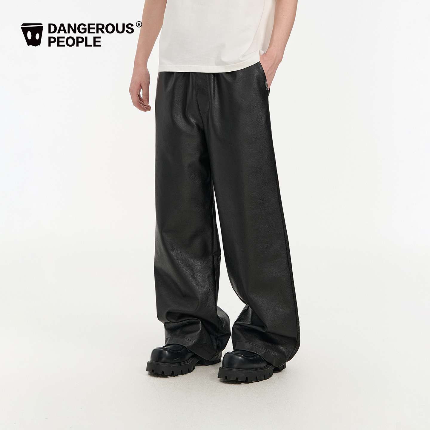 Dangerouspeople薛之谦dsp时尚PU皮直筒长裤潮酷百搭宽松休闲裤