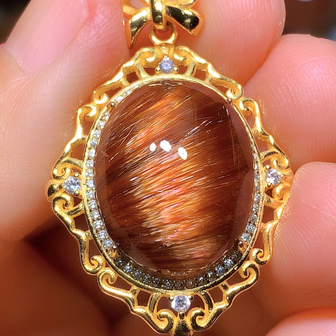 水晶吊坠银S925镀金镶嵌天然水晶