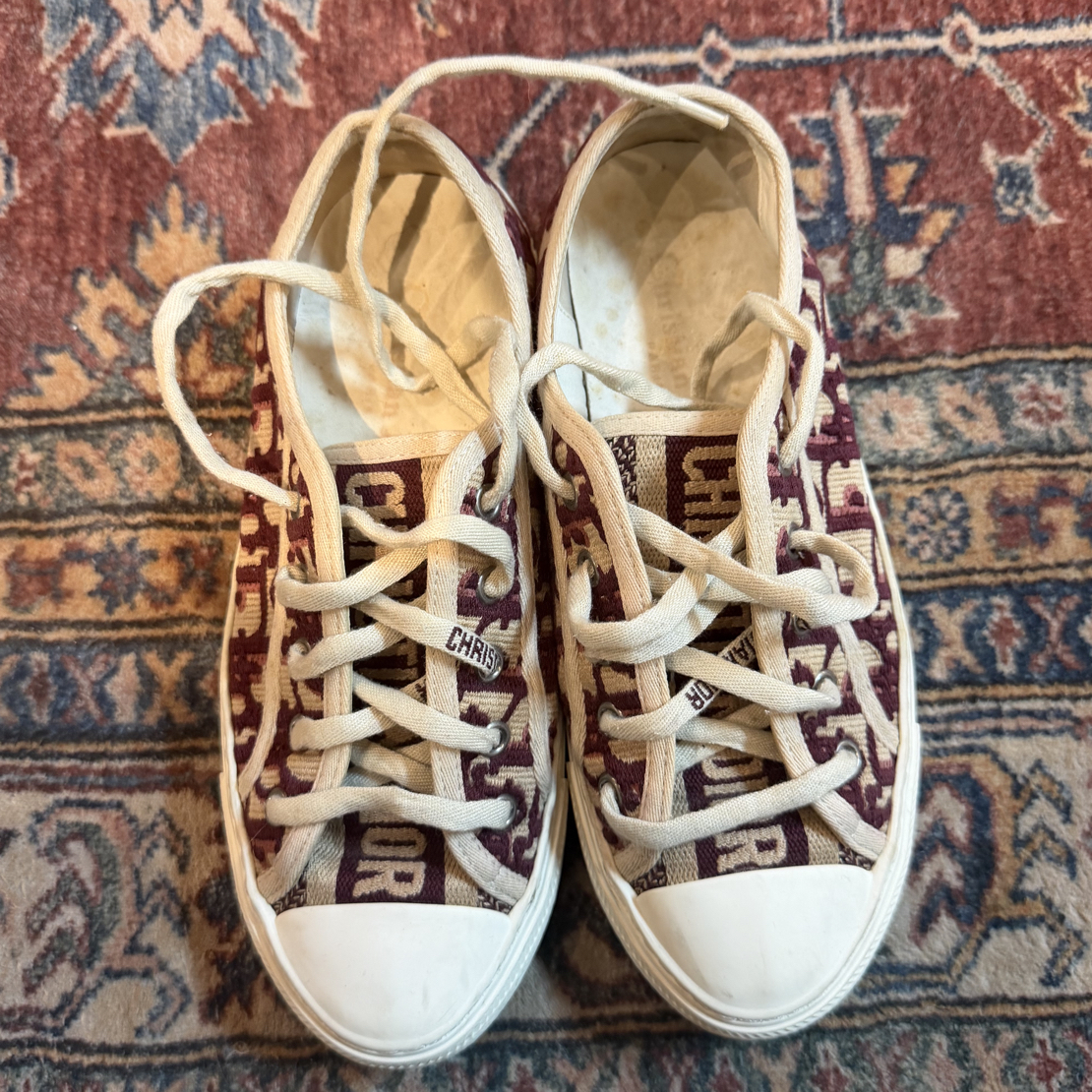 99新 DIOR/迪奥 迪奥logo板鞋35女士系带平底时尚百搭