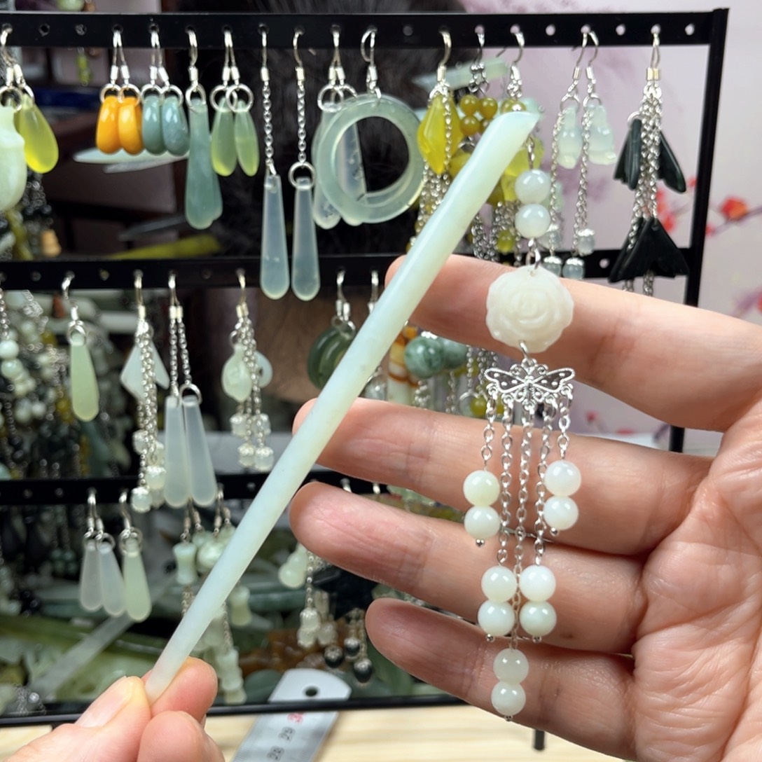 未镶嵌岫玉发饰长度14厘米左右