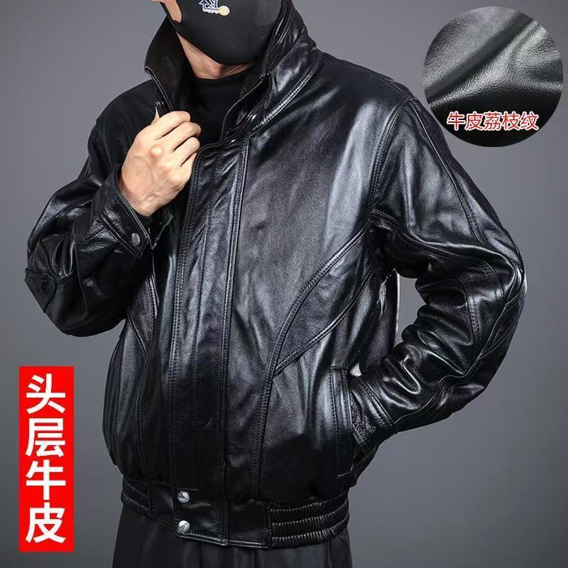 皮衣男骑车服头层牛皮加厚摩托车保暖防风薄款秋冬季真皮立领皮衣