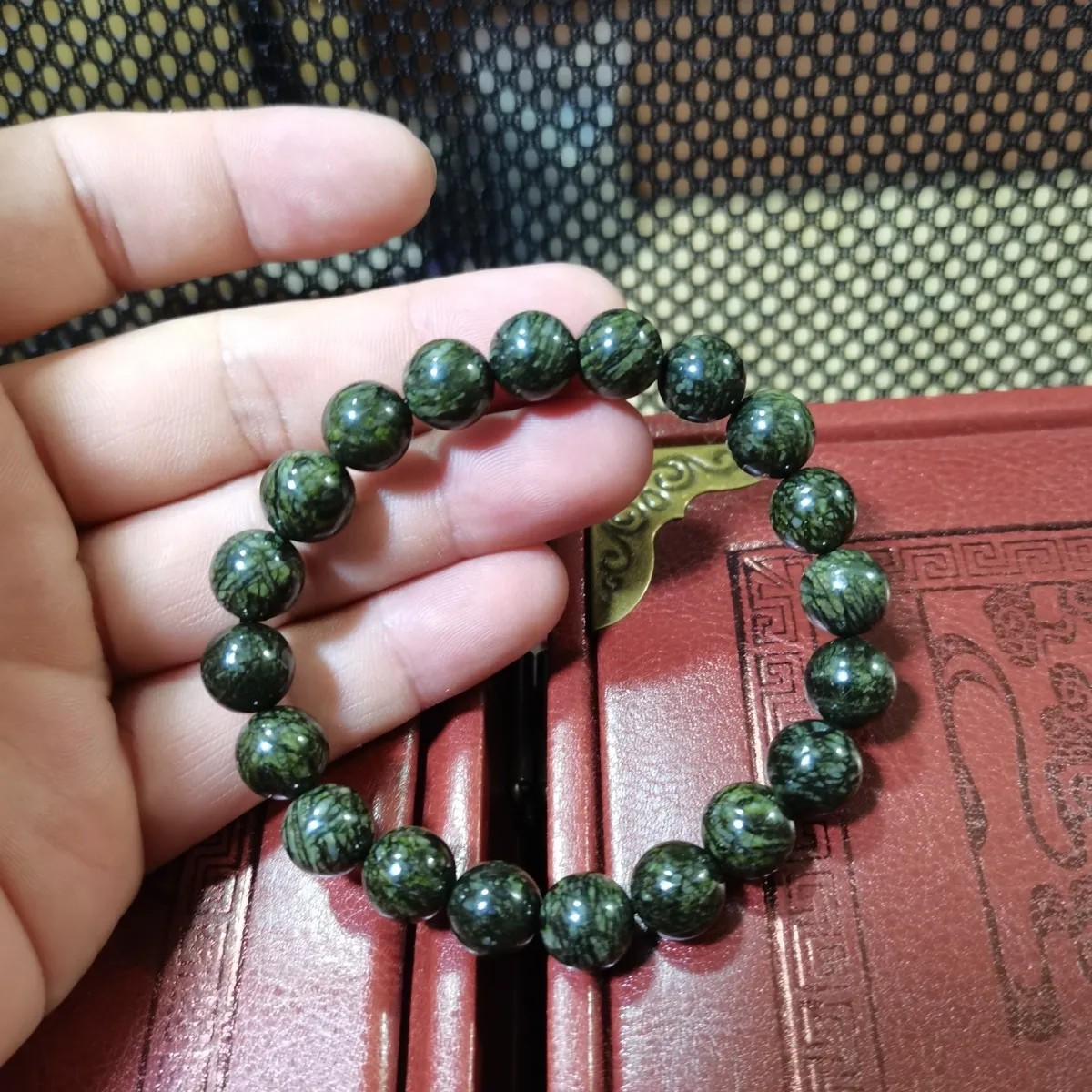 非金属布艺手链 藏玉药王石精品网格蛇纹玉女士手串手链
