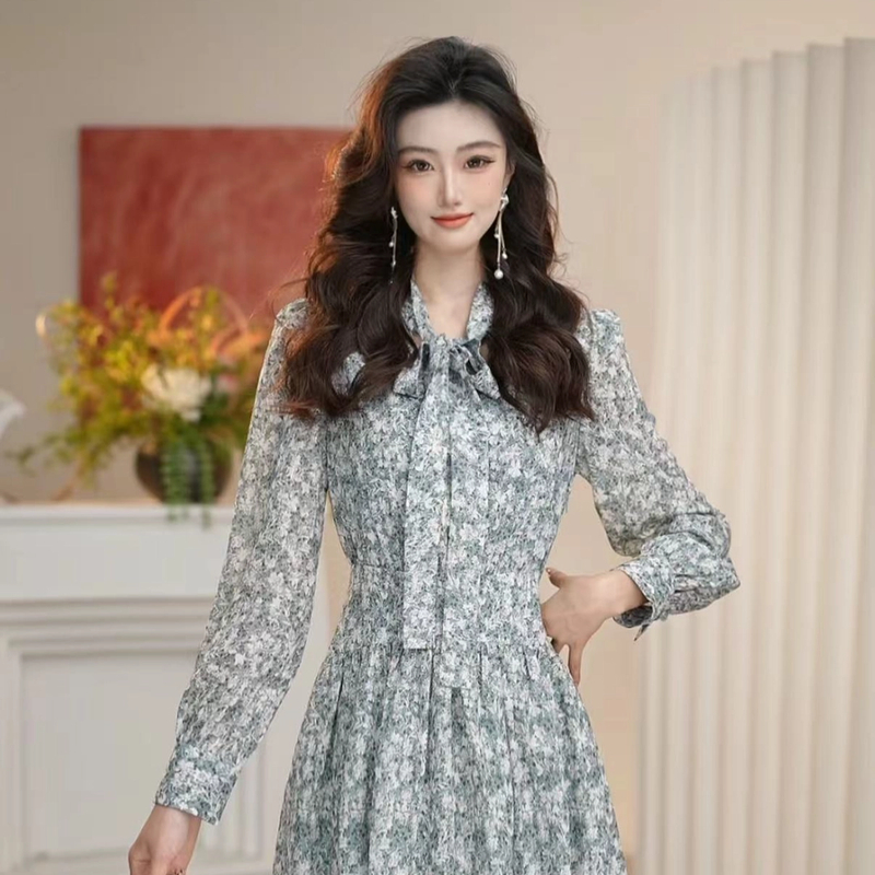 AMASS/阿玛施早秋新款时尚意式高腰收腰长款修身连衣裙印花550035