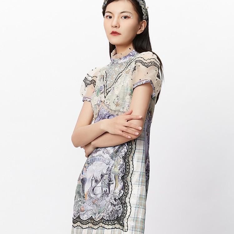 LULUALWAYS 夏季 格纹泡泡袖连衣裙 LMB5191