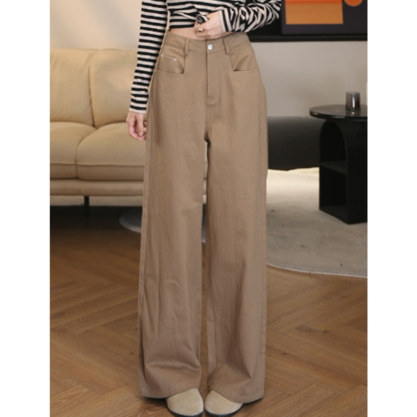 初秋休闲美式高腰阔腿裤女宽松显瘦高街直筒裤百搭垂感拖地裤