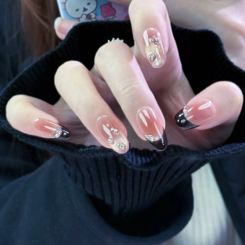 【月光之絮】秋冬裸色纯欲温柔千金溜边法式显白猫眼穿戴甲2025新款