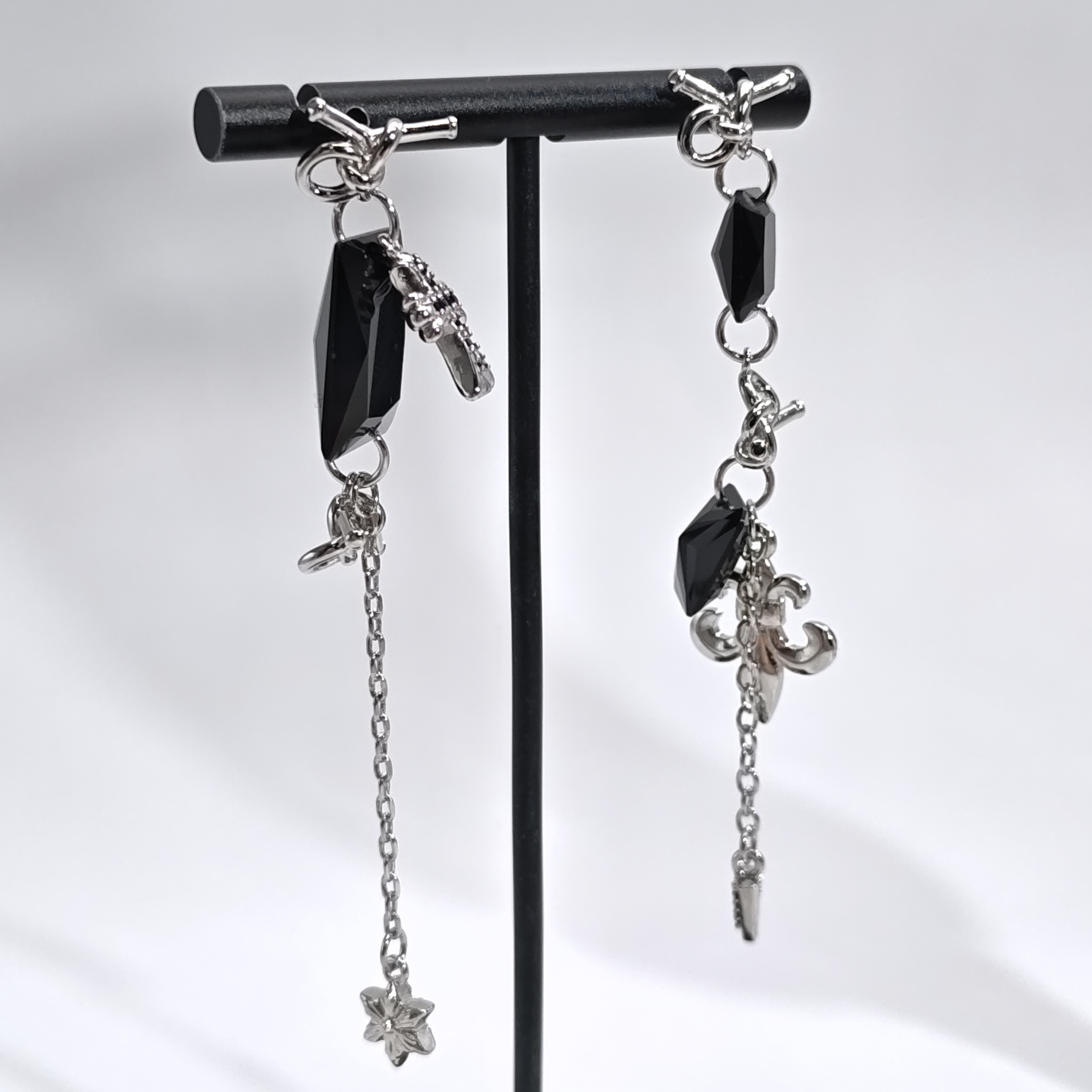 铜合金仿水晶耳饰 06626高级时尚黑方块船锚个性耳钉