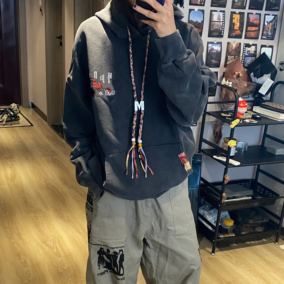 重磅！！整件水洗做旧质感超级好！高级感拉满M扣金属连帽卫衣（微瑕）