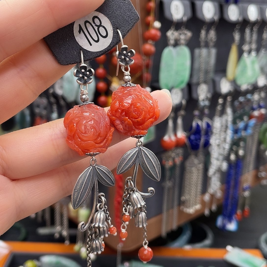 南红玛瑙耳饰银S925镶嵌✨***✨508；ghhgh