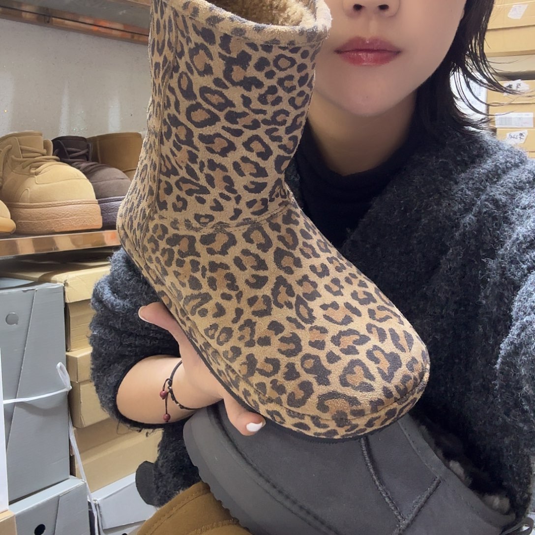 37码豹纹棉雪地靴
