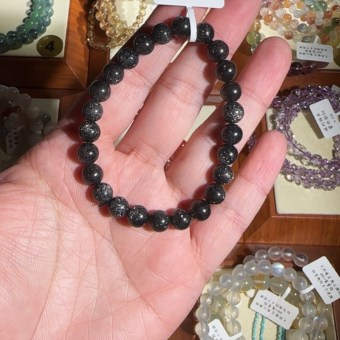 咸***鱼水晶未镶嵌手链卡7黑草莓银太阳