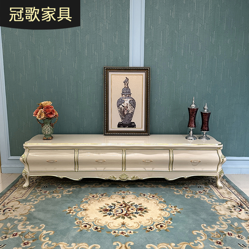 法式电视柜 欧式小户型简约客厅地柜2.4米实木雕花电视储物柜整装