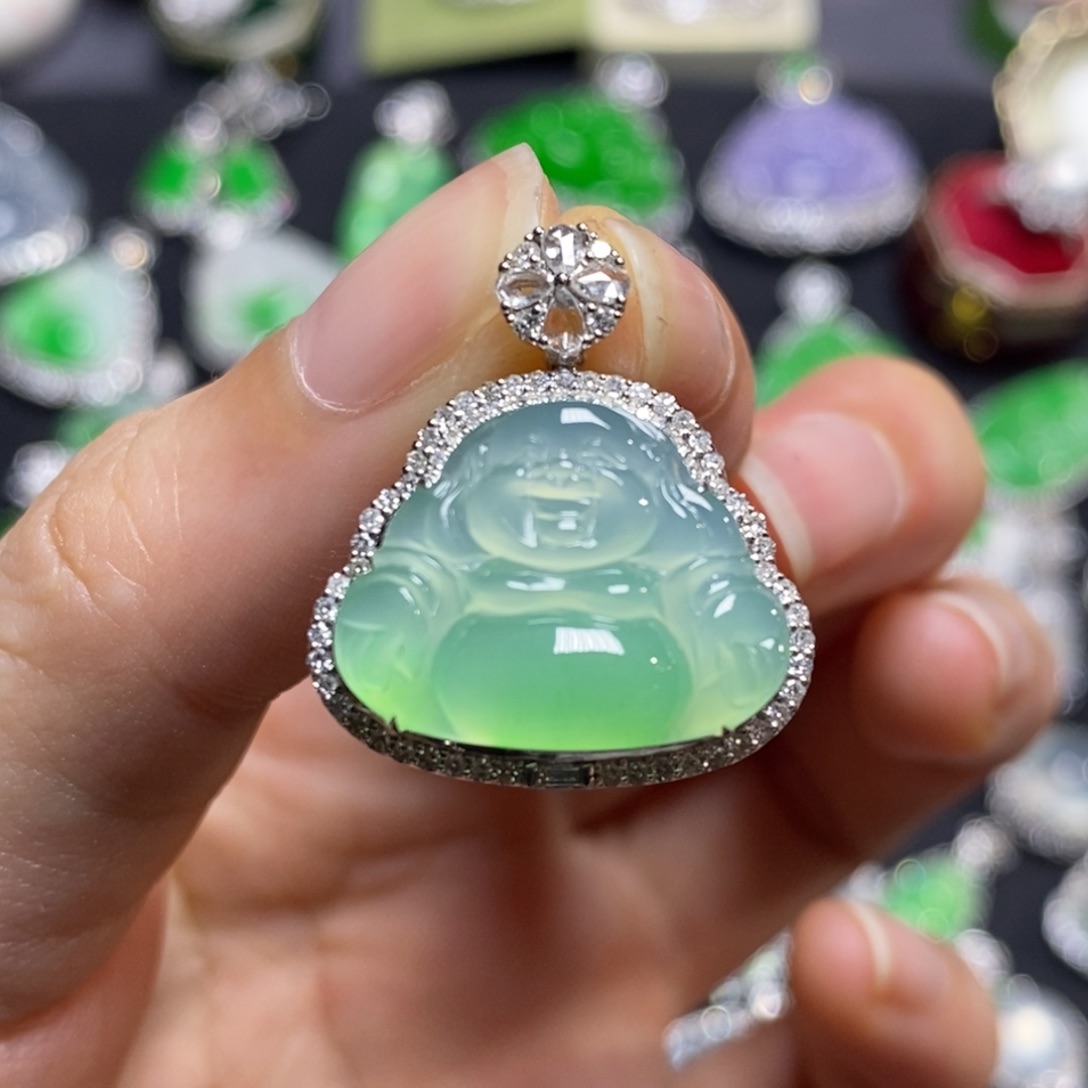 翡翠18K金镶嵌吊坠(不含链)佛