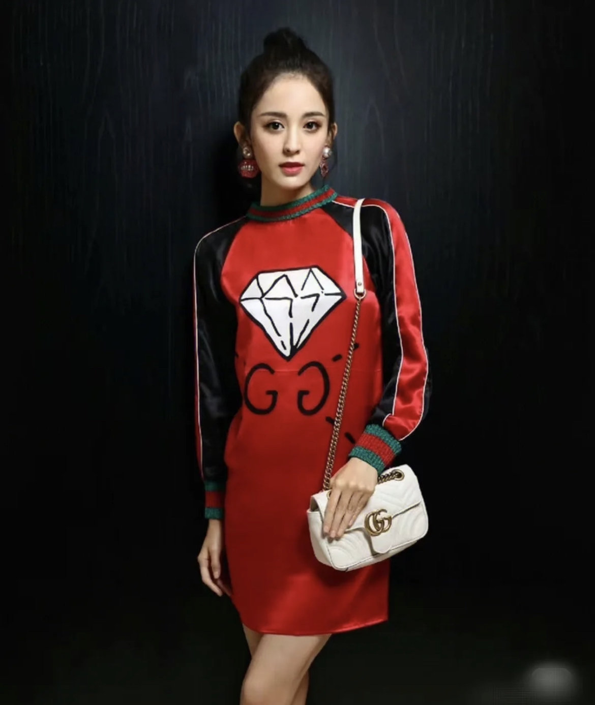 95新 GUCCI/古驰  bb2237 桑蚕丝 双g logo印花红色连衣裙 S码