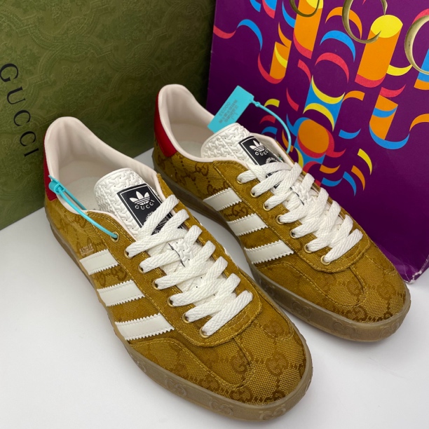99新 GUCCI/古驰 39欧码/棕色双G满印阿迪联名休闲时尚德训板鞋