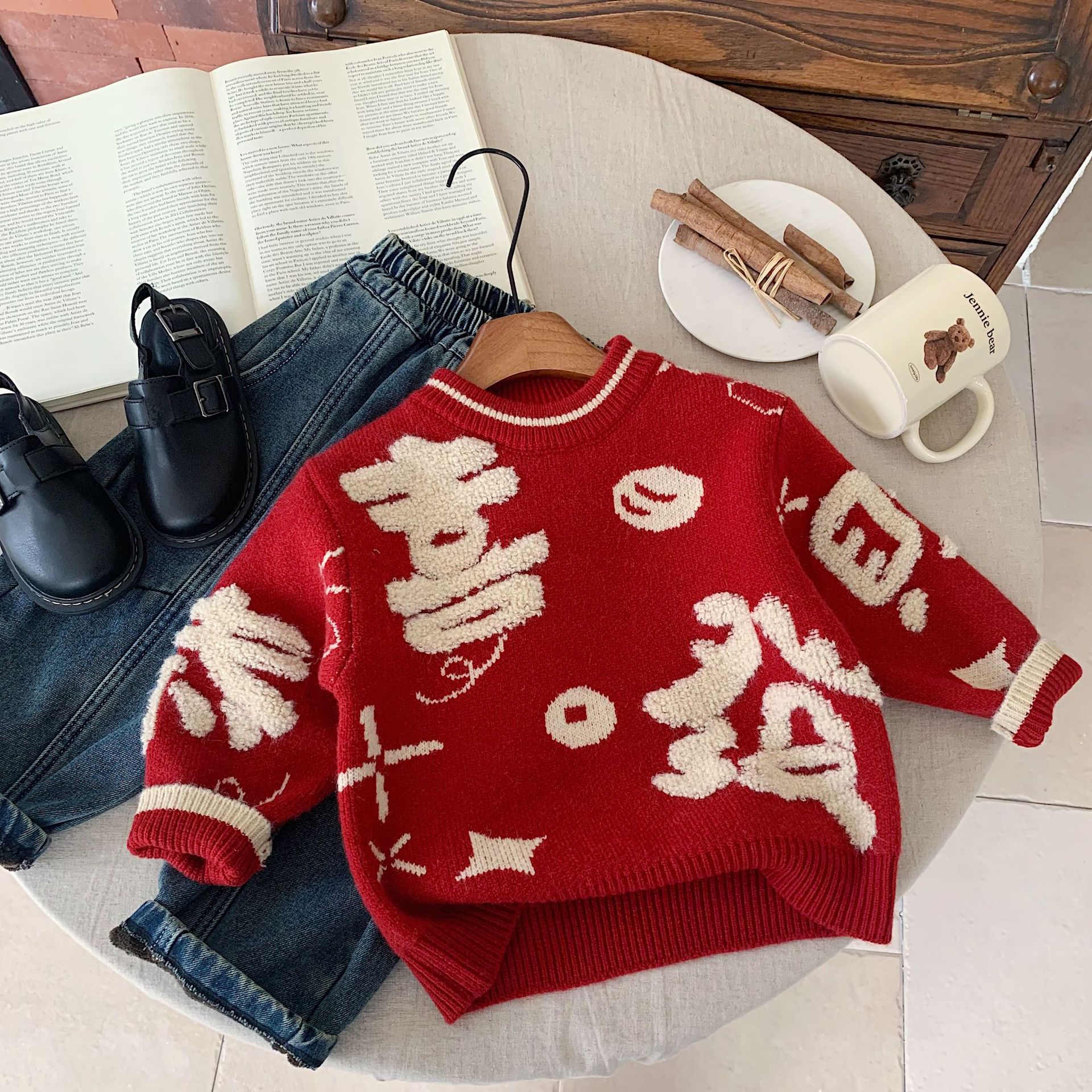 【韩国绒】不起球男女宝喜庆新年恭喜发财毛衣秋冬针织衫中小童毛衣