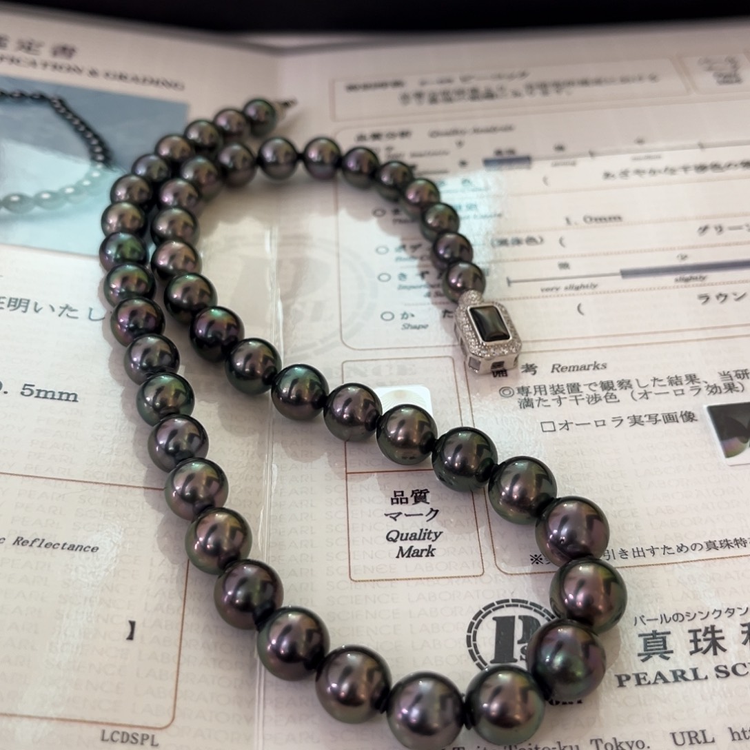 颈饰海水珍珠银S925镶嵌孔雀紫8-10.5大证