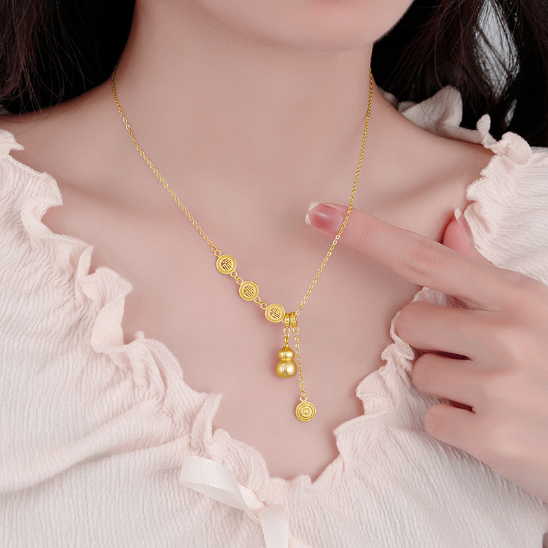 女款小众新中式流苏福葫芦项链精致新款锁骨链百搭轻奢金色时尚