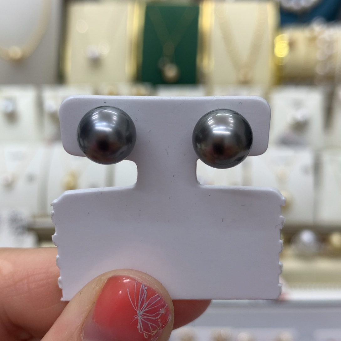 海水珍珠耳饰18K金镶嵌9-10