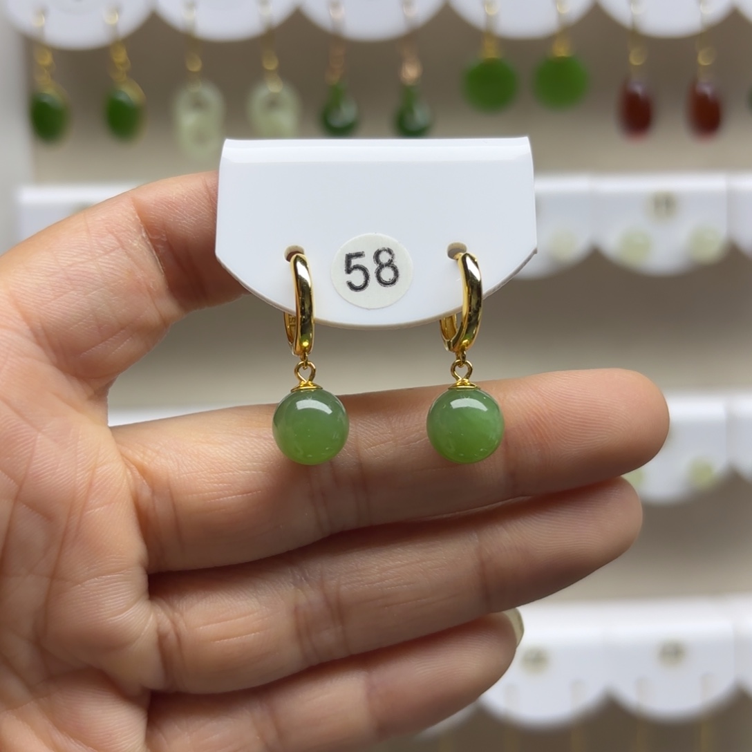 和田玉银S925镶嵌耳饰