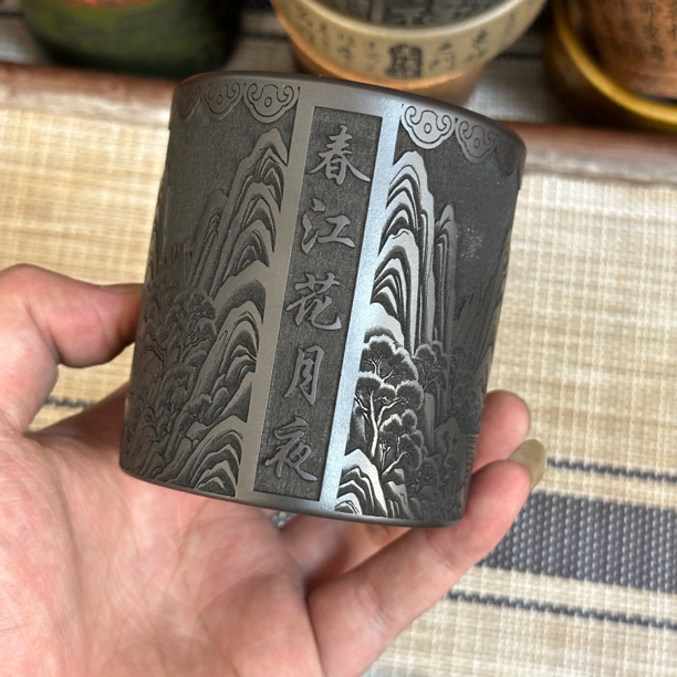 宜兴原矿精品春江花月夜紫砂杯 泥料家藏石黄 容量180c茶具品茗杯