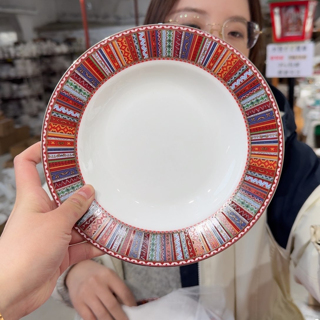 瓷高骨8英寸汤盘口径20cm3只外贸尾单