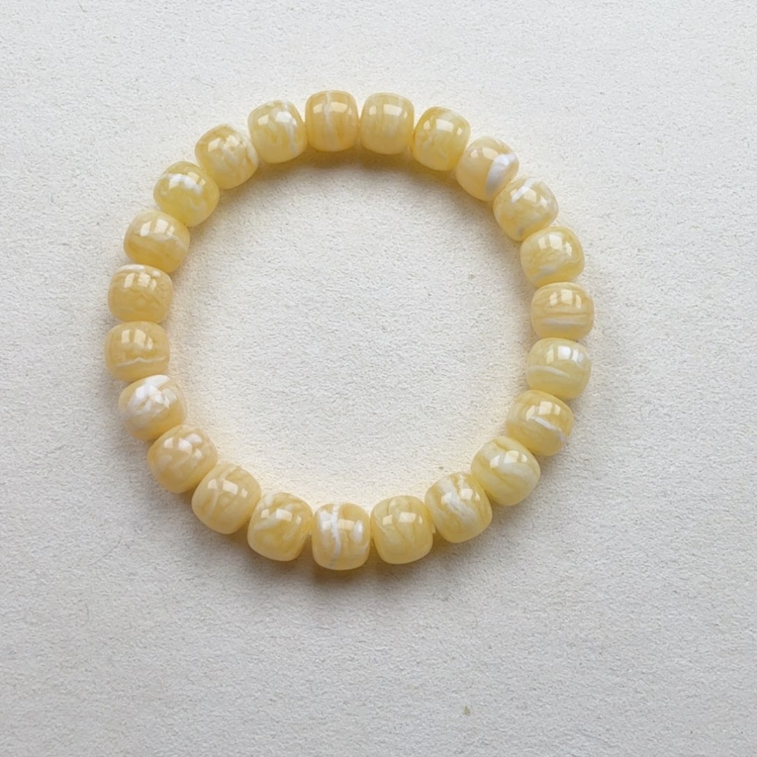 手串蜜蜡未镶嵌9+俄料瓷白虎皮纹精工老型手串