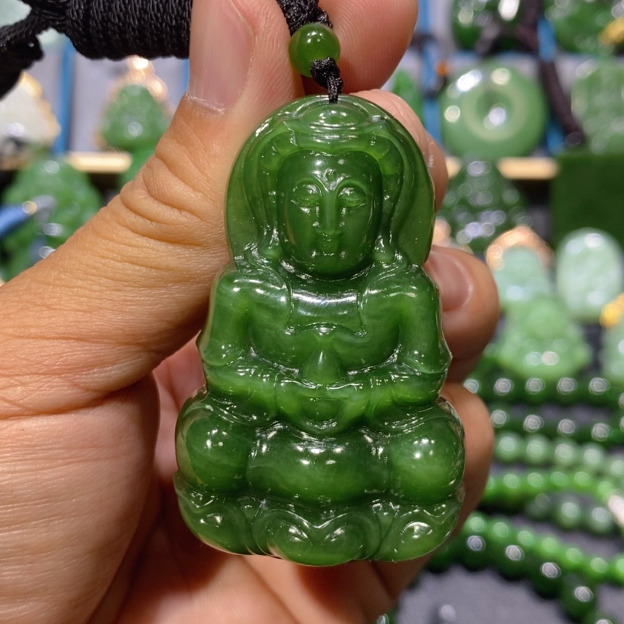 【闪购商品】和田玉吊坠(不含链)未镶嵌辣阳绿观音54.5/12.5