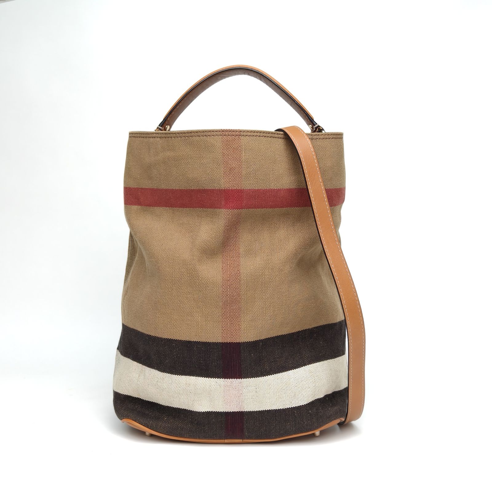 95新 BURBERRY/博柏利 【娇】水桶包 巴宝莉格子 帆布 金扣 723703