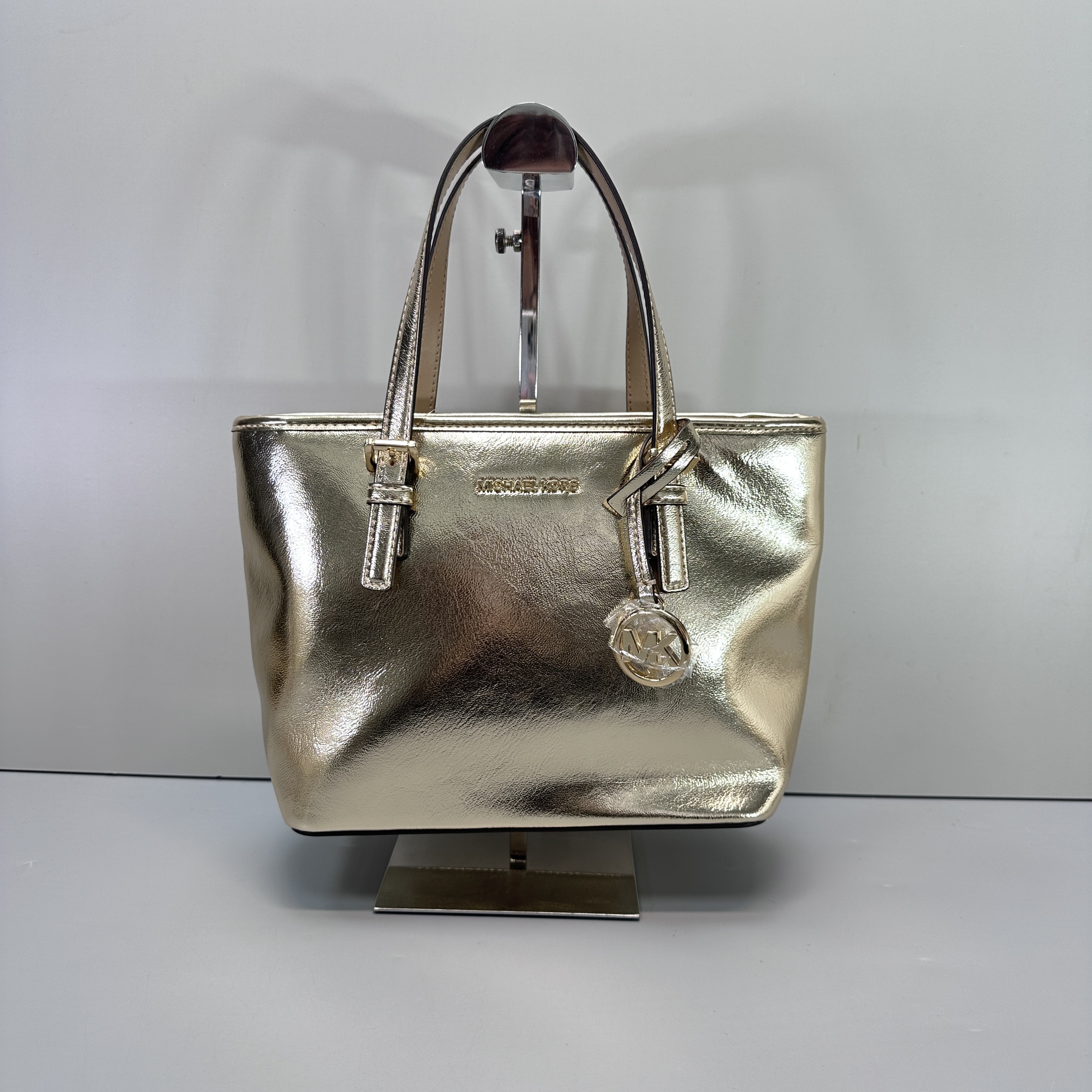 99新 MICHAEL KORS/迈克高仕 金色菜篮子手提包27x19x10cmM012309