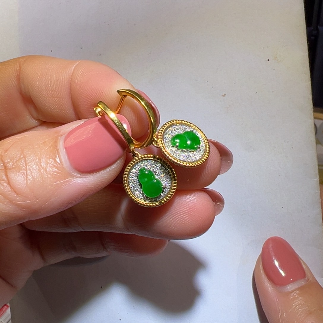 翡翠颈饰18K金镶嵌耳环