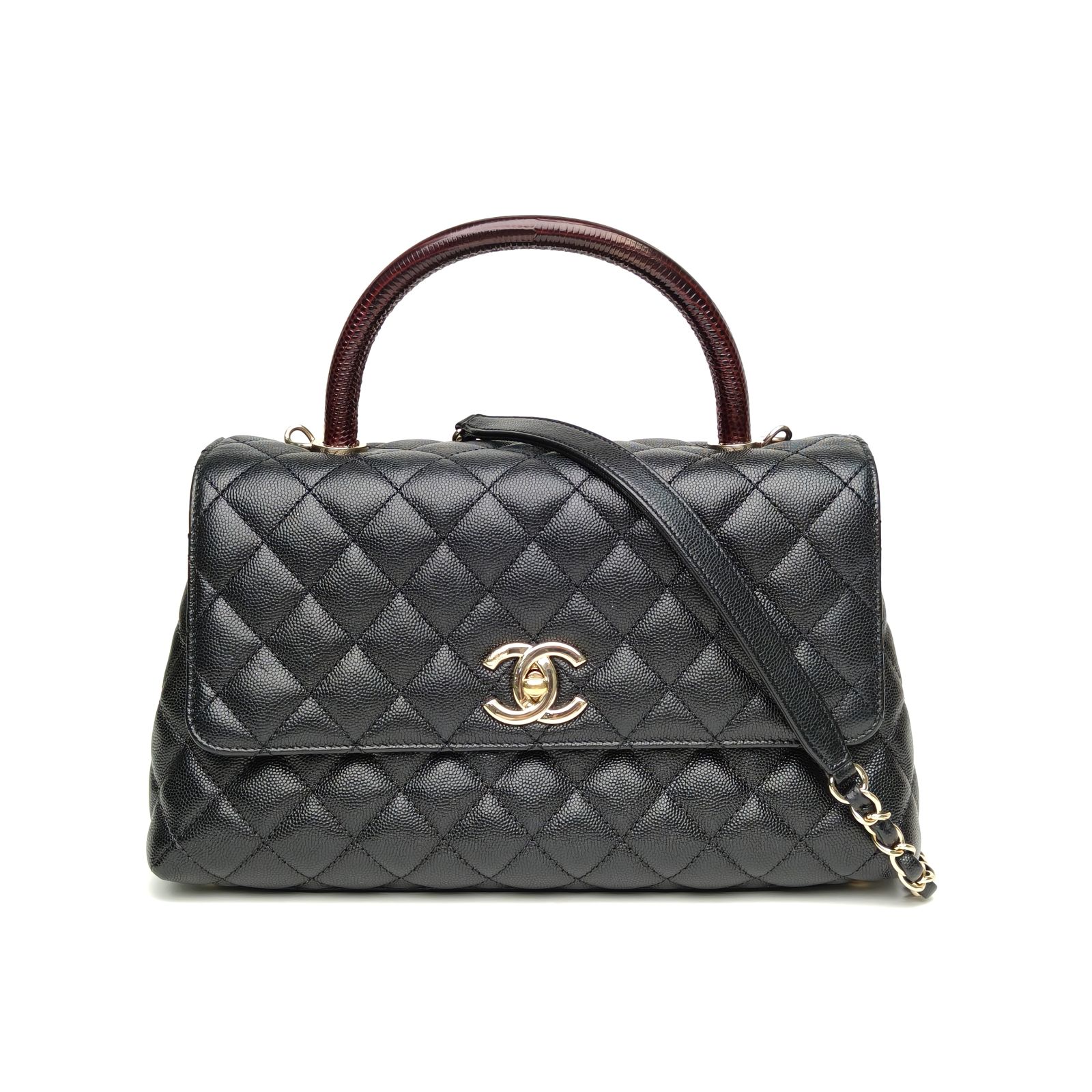 99新 Chanel/香奈儿 【黑黑】Coco Handle 中号 黑色 芯片开 金扣