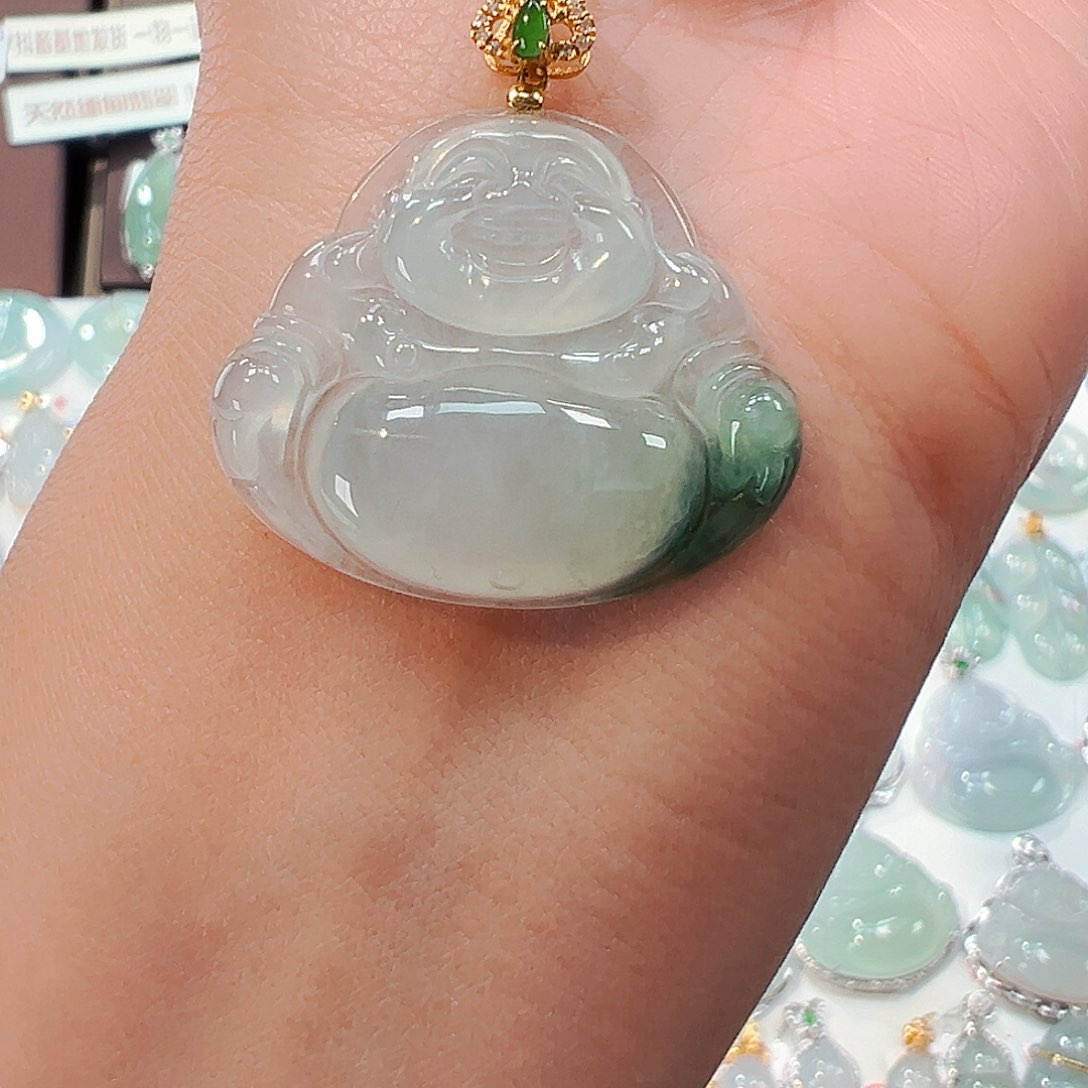 翡翠吊坠(不含链)18K金镶嵌佛公