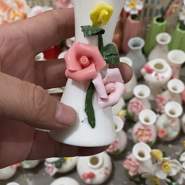 瓷片纯手工陶瓷花摆件瑕