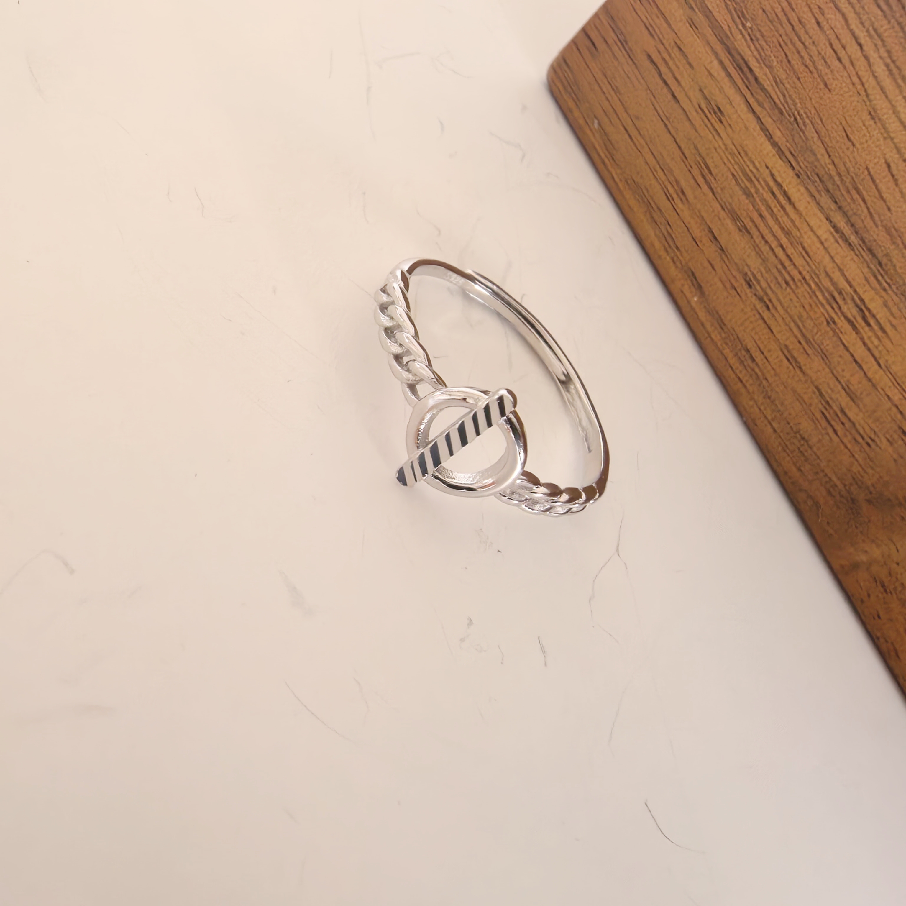 925银戒指 精工时尚百搭电白简约气质链条小Q银戒指