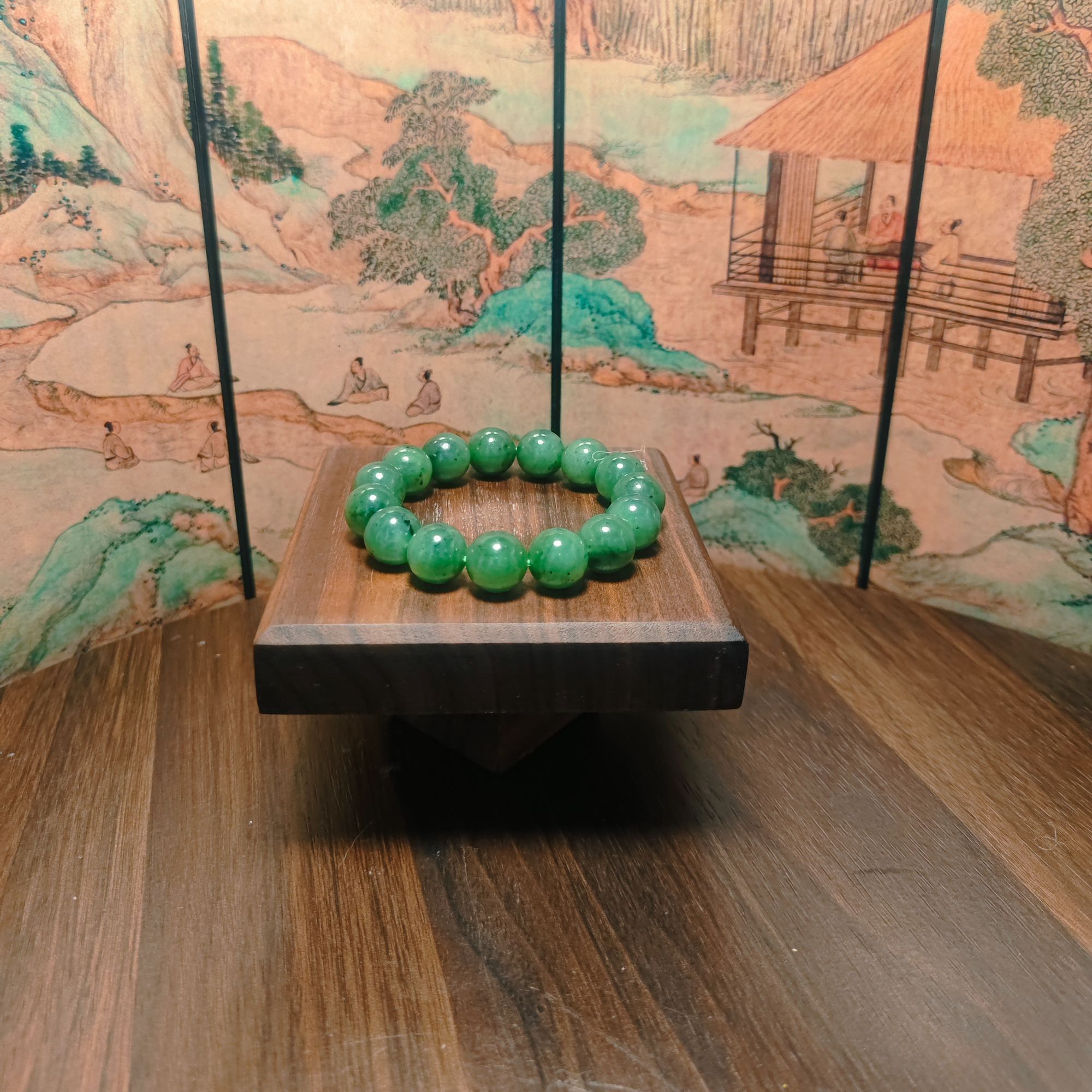 I和田玉碧玉圆珠手串（卡13）2323