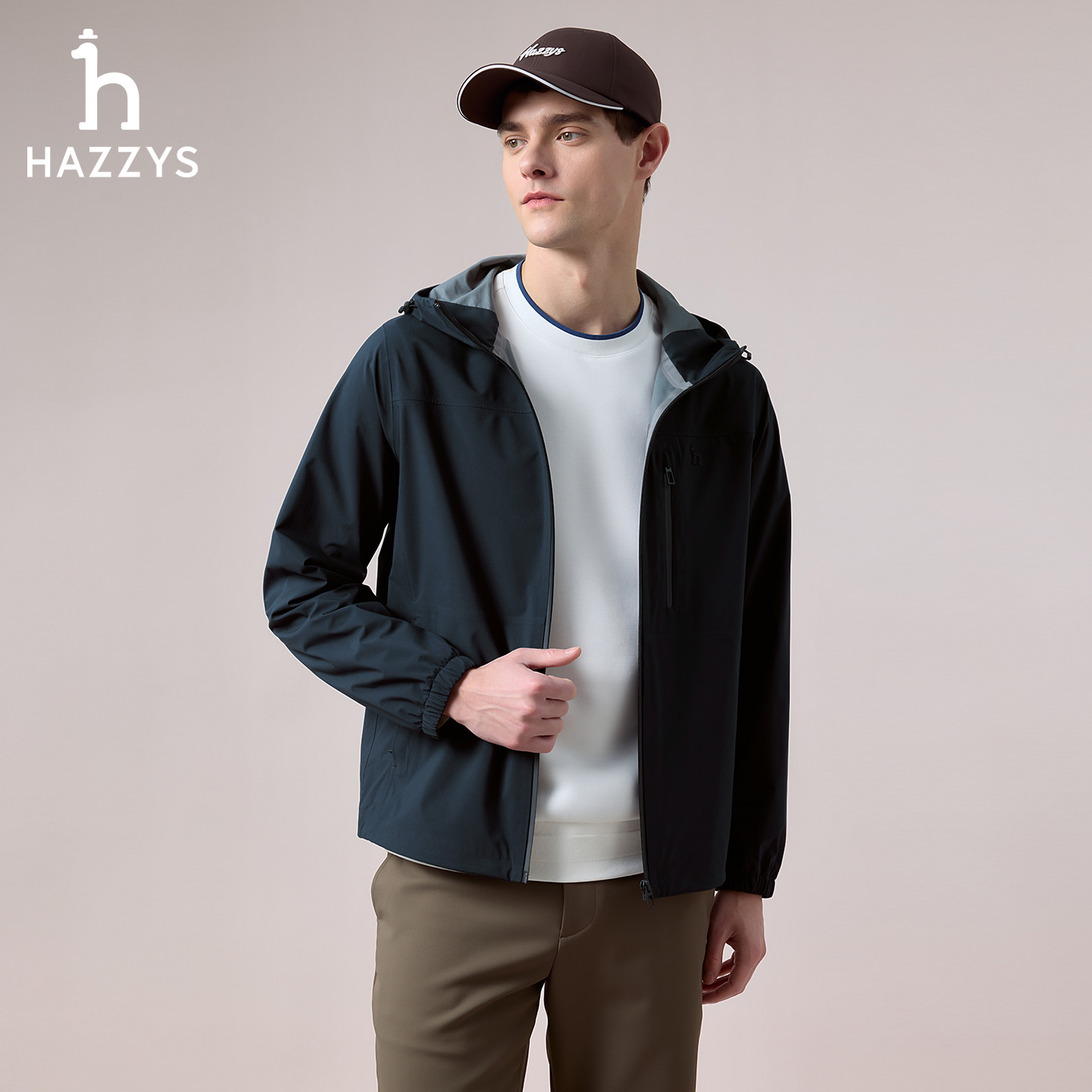 【商场同款】HAZZYS哈吉斯秋冬季男士连帽休闲百搭外套时尚通勤夹克