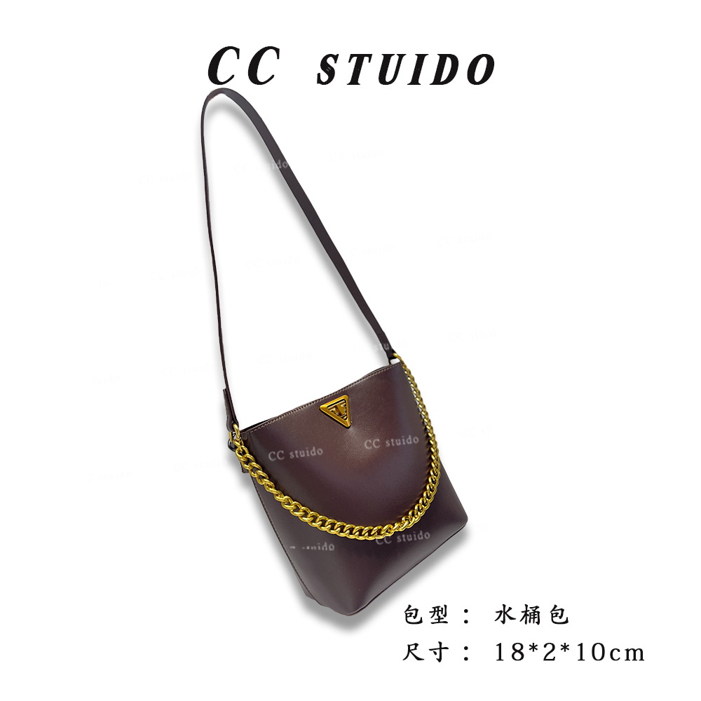 【尚恩CC】QYX-81320-深咖-轻奢时尚简约百搭女士单肩斜挎水桶包