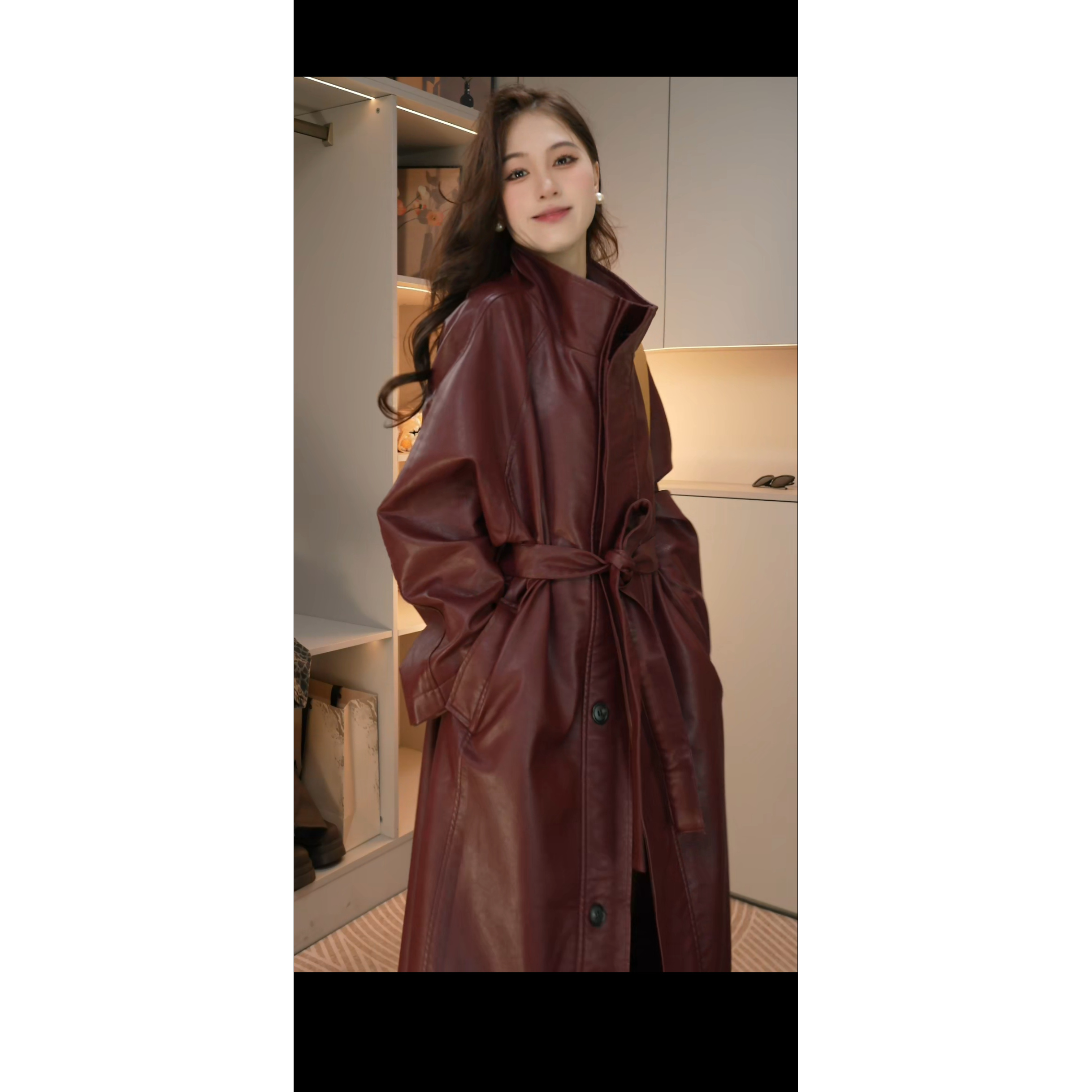 风衣皮衣韩版气质立领欧美风女长袖翻领插肩袖秋冬