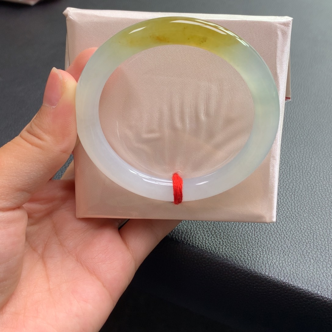 翡翠未镶嵌手镯4号52+圆条冰胶桂花糖旭日东升（黄翡爱好者必入）