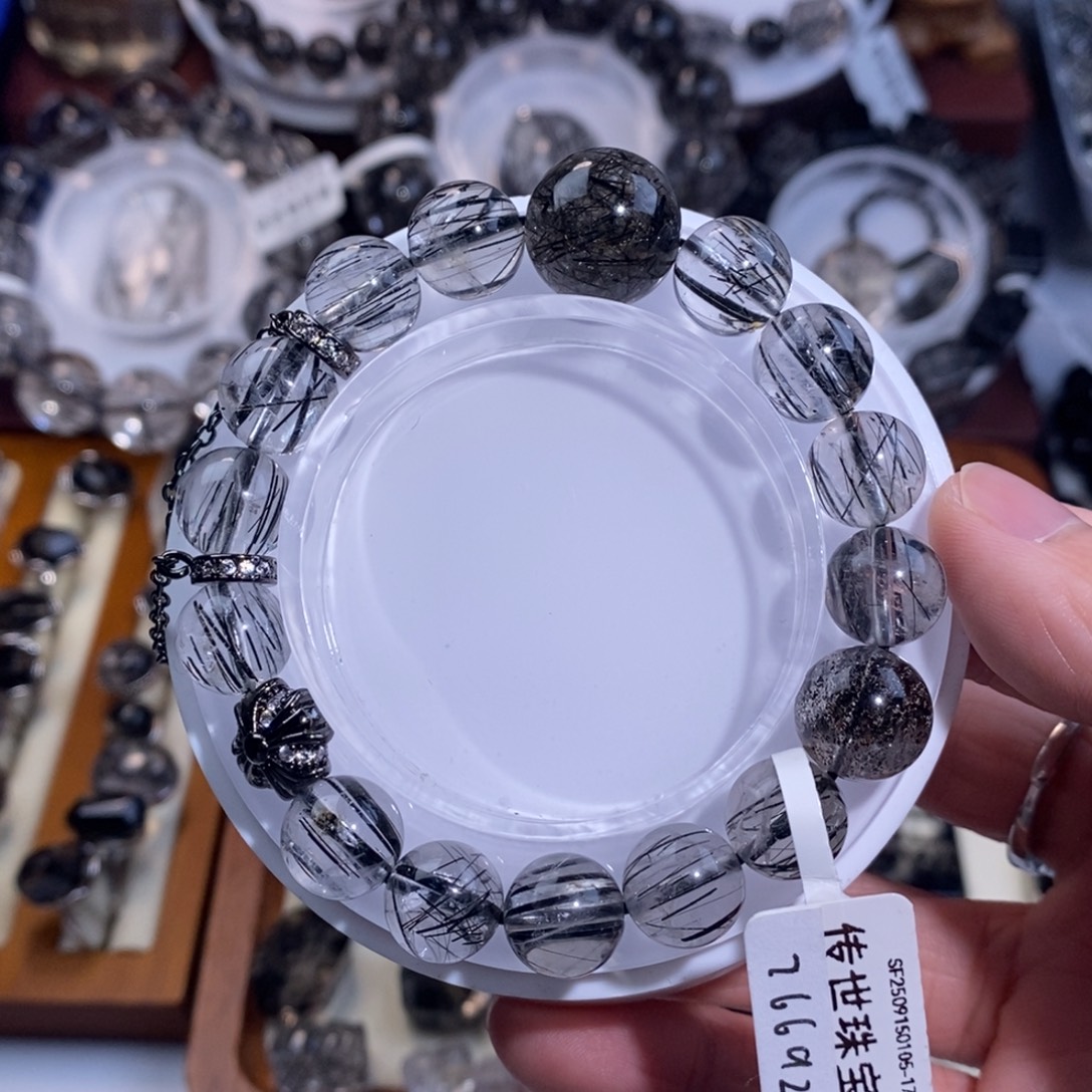 手链水晶未镶嵌黑发晶顺发11mm全透体设计款黑草莓