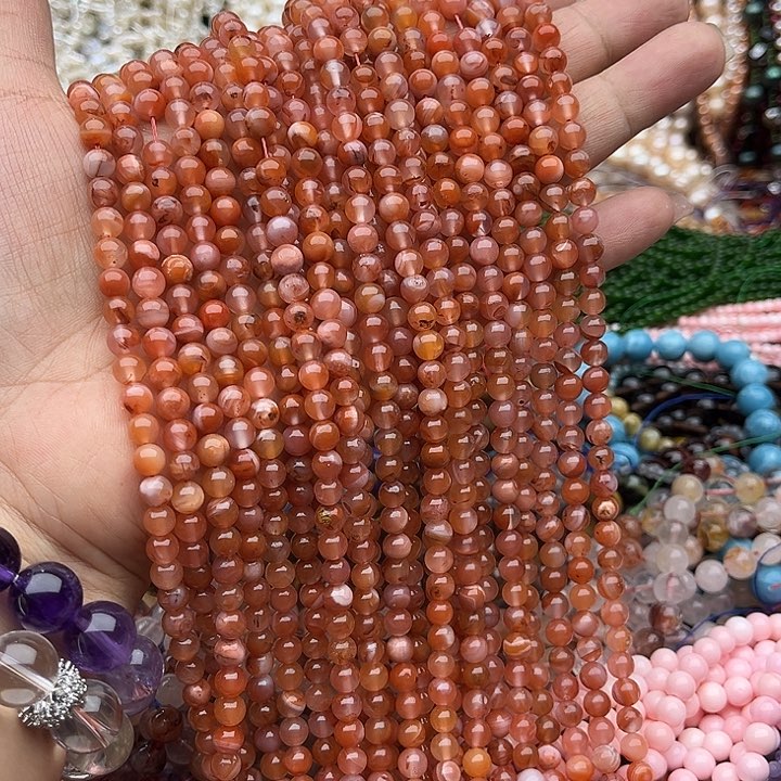 玛瑙/玉髓未镶嵌珠宝半成品一条5.5mm左右冰飘南红