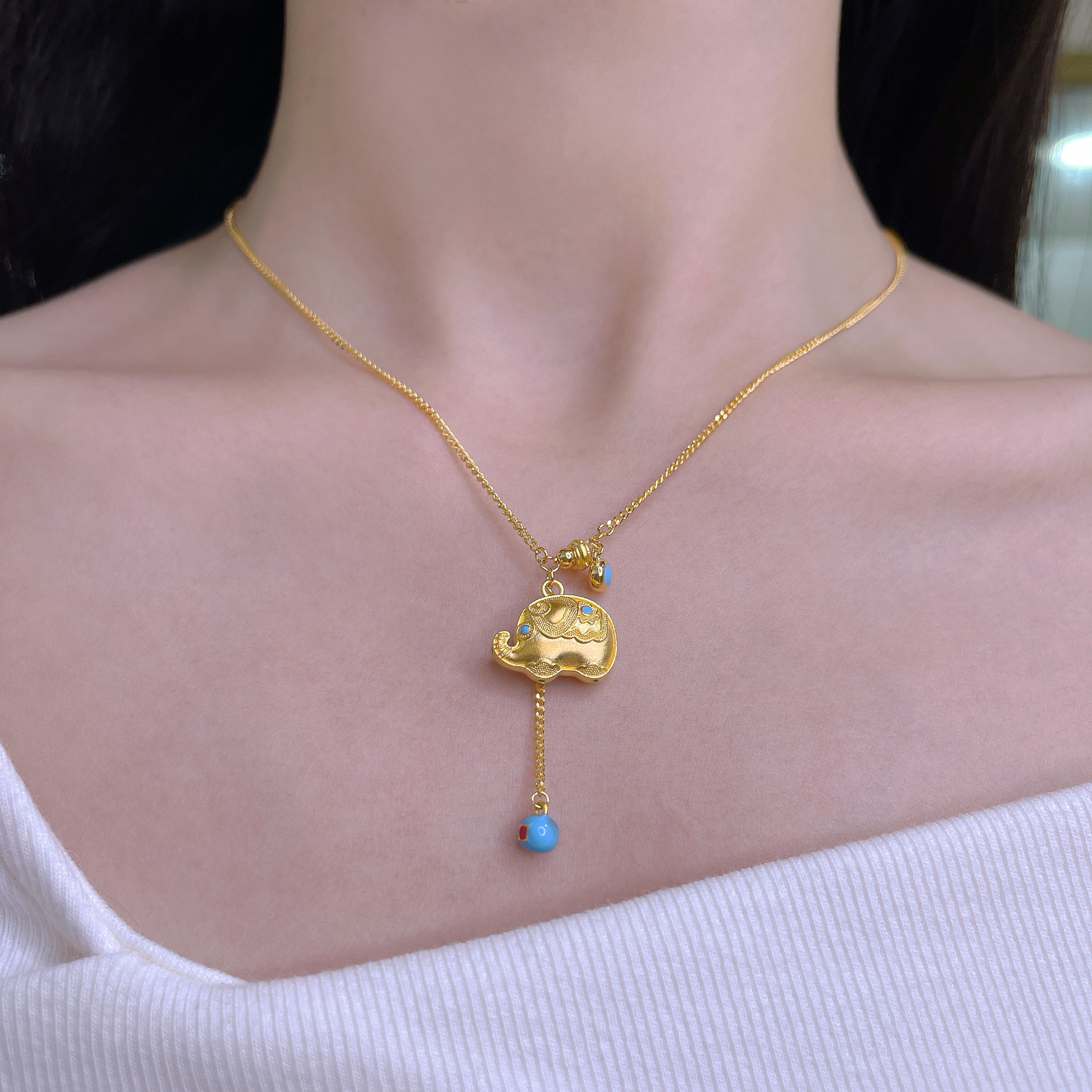 5G工艺足金999国潮传承珐琅墩墩象套链