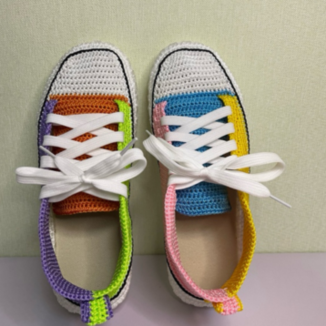 成品手工钩织拼色男女休闲板鞋 防滑耐磨柔软舒适养脚 正规码