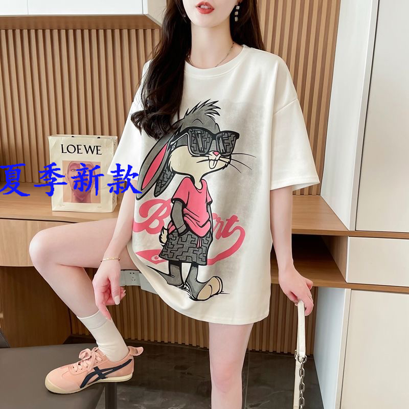 【直播1号链接】T恤女时尚休闲宽松百搭大码圆领半袖韩版印花上衣女