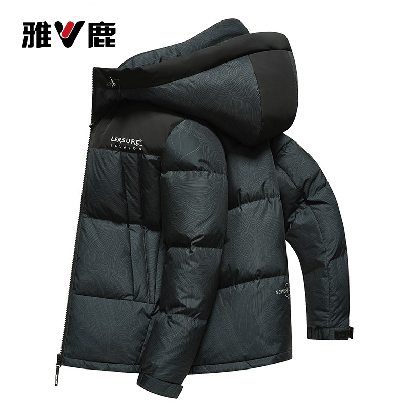 男士羽绒服拼接线条时尚连帽休闲保暖90鸭绒冬季外套防寒加厚冬装