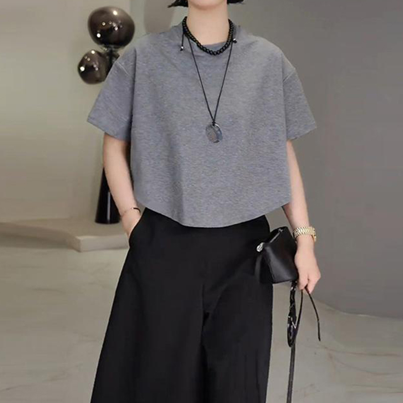 百搭纯色时髦休闲时尚短袖T恤女2025春夏季新款小众潮流简约上衣