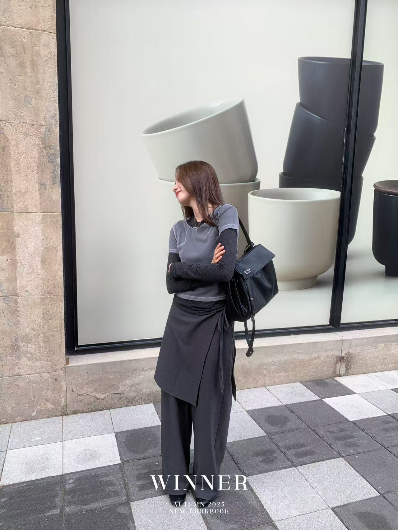 W 8020  韩系设计感简约百搭两件套上衣T恤  w